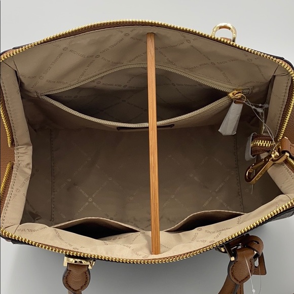 MICHAEL KORS CHARLOTTE LARGE SATCHEL BROWN MULTI - Picture 10 of 16